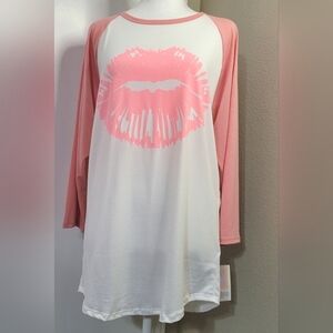 LuLaRoes Randy, 3/4 Sleeves Pink/Peachy Blouse Soft, Size Large